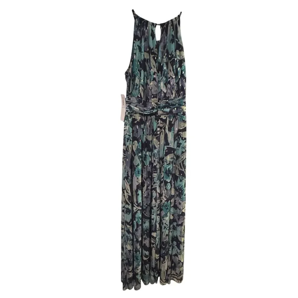 London Times Blue Floral Halter Sundress Size 10P New with Tag MSRP $128